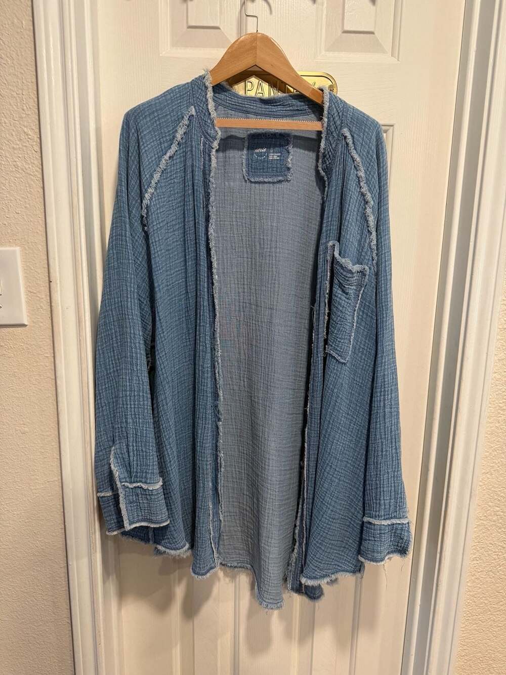 Aerie Women’s Large Blue Textured Gauze Open Front Kimono Cardigan Boho